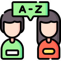 Icon von zwei Menschen und den Buchstaben AZ