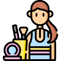 Frau mit Make-up-Produkten