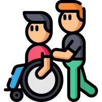 Icon: Mensch schiebt Menschen im Rollstuhl